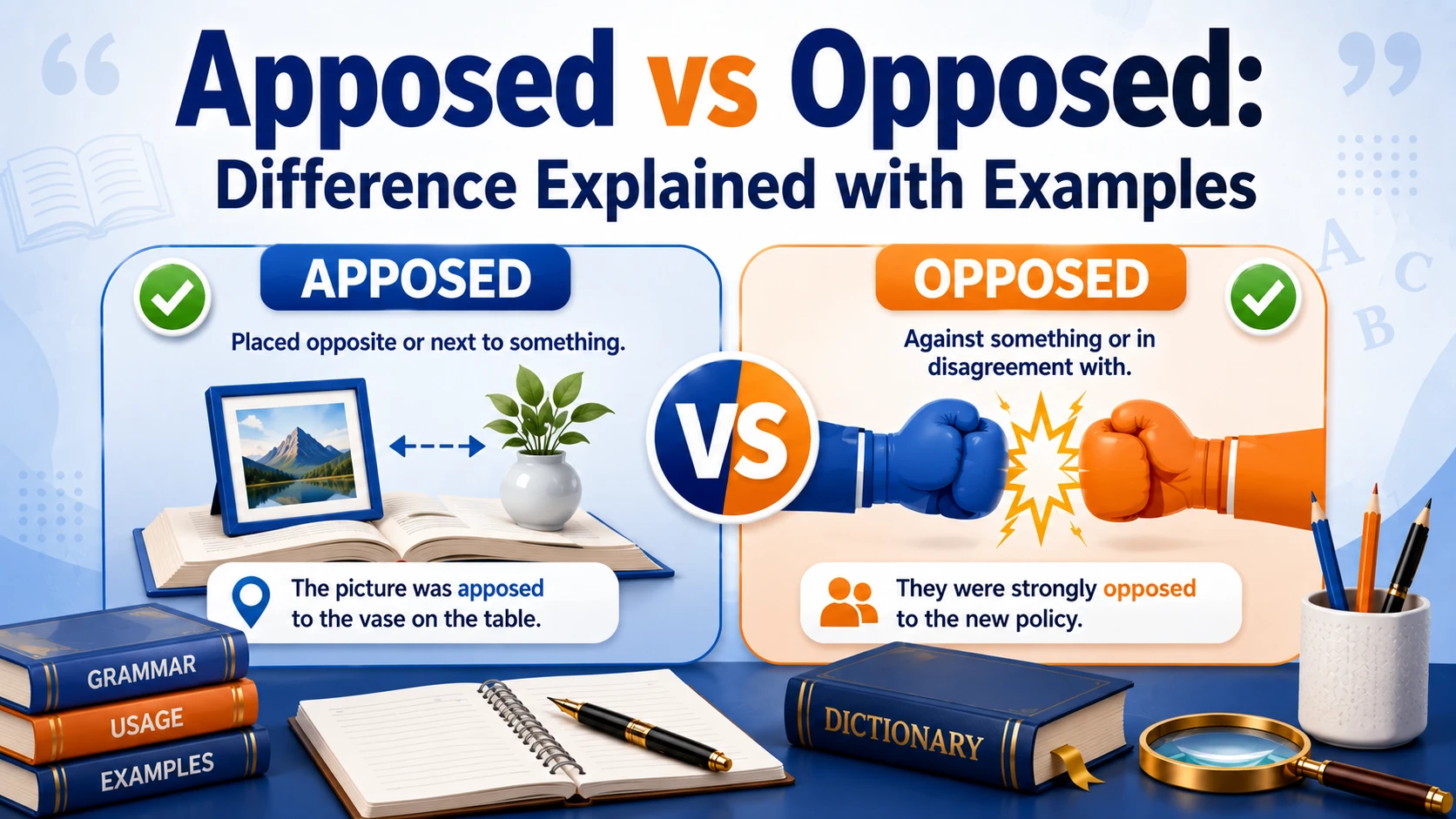 Apposed vs Opposed: Difference Explained with Examples