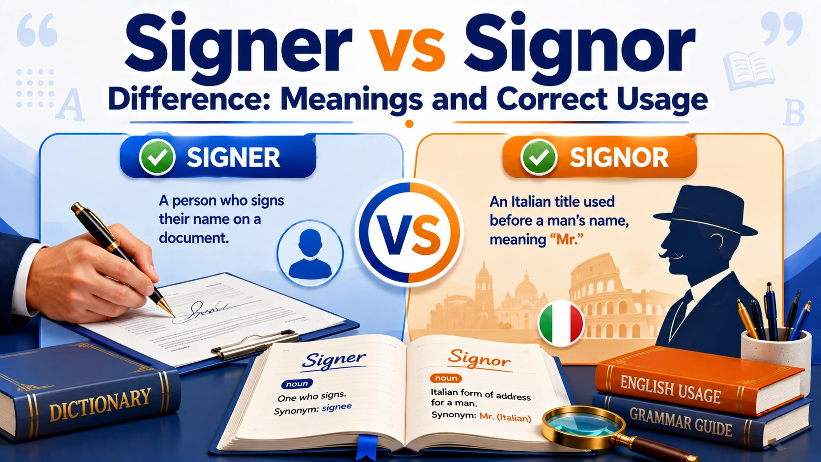 Signer vs Signor Difference: Meanings and Correct Usage